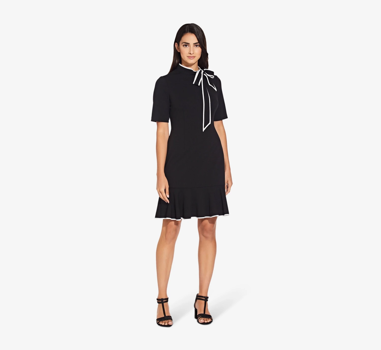 Adrianna Papell Mock Neck Dress With Contrasting Bowtie In Black Ivory 3 Adrianna Papell Mock Neck Dress With Contrasting Bowtie In Black Ivory - Image 3