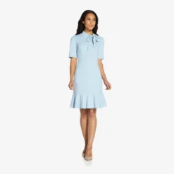 Adrianna Papell Mock Neck Dress With Contrasting Bowtie In Blue Mist 7 Adrianna Papell Mock Neck Dress With Contrasting Bowtie In Blue Mist -Glam Mirth Sales AP1D103529 AB484 Regular Side