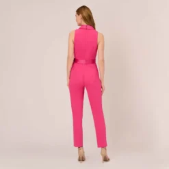 Adrianna Papell Sleeveless Crepe Jumpsuit With Tuxedo Collar In Cabaret Pink 10 Adrianna Papell Sleeveless Crepe Jumpsuit With Tuxedo Collar In Cabaret Pink -Glam Mirth Sales AP1D103562 AN672 Regular Back