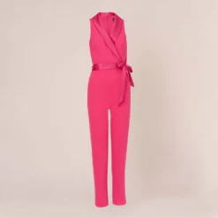 Adrianna Papell Sleeveless Crepe Jumpsuit With Tuxedo Collar In Cabaret Pink 13 Adrianna Papell Sleeveless Crepe Jumpsuit With Tuxedo Collar In Cabaret Pink -Glam Mirth Sales AP1D103562 AN672 Regular Flat