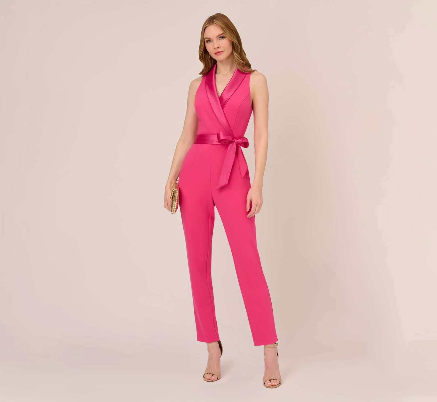 Adrianna Papell Sleeveless Crepe Jumpsuit With Tuxedo Collar In Cabaret Pink 2 Adrianna Papell Sleeveless Crepe Jumpsuit With Tuxedo Collar In Cabaret Pink - Image 2