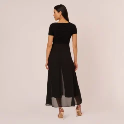 Adrianna Papell Cropped Jumpsuit With Pintuck Bodice In Black 8 Adrianna Papell Cropped Jumpsuit With Pintuck Bodice In Black -Glam Mirth Sales AP1D103893 AA002 Regular Back