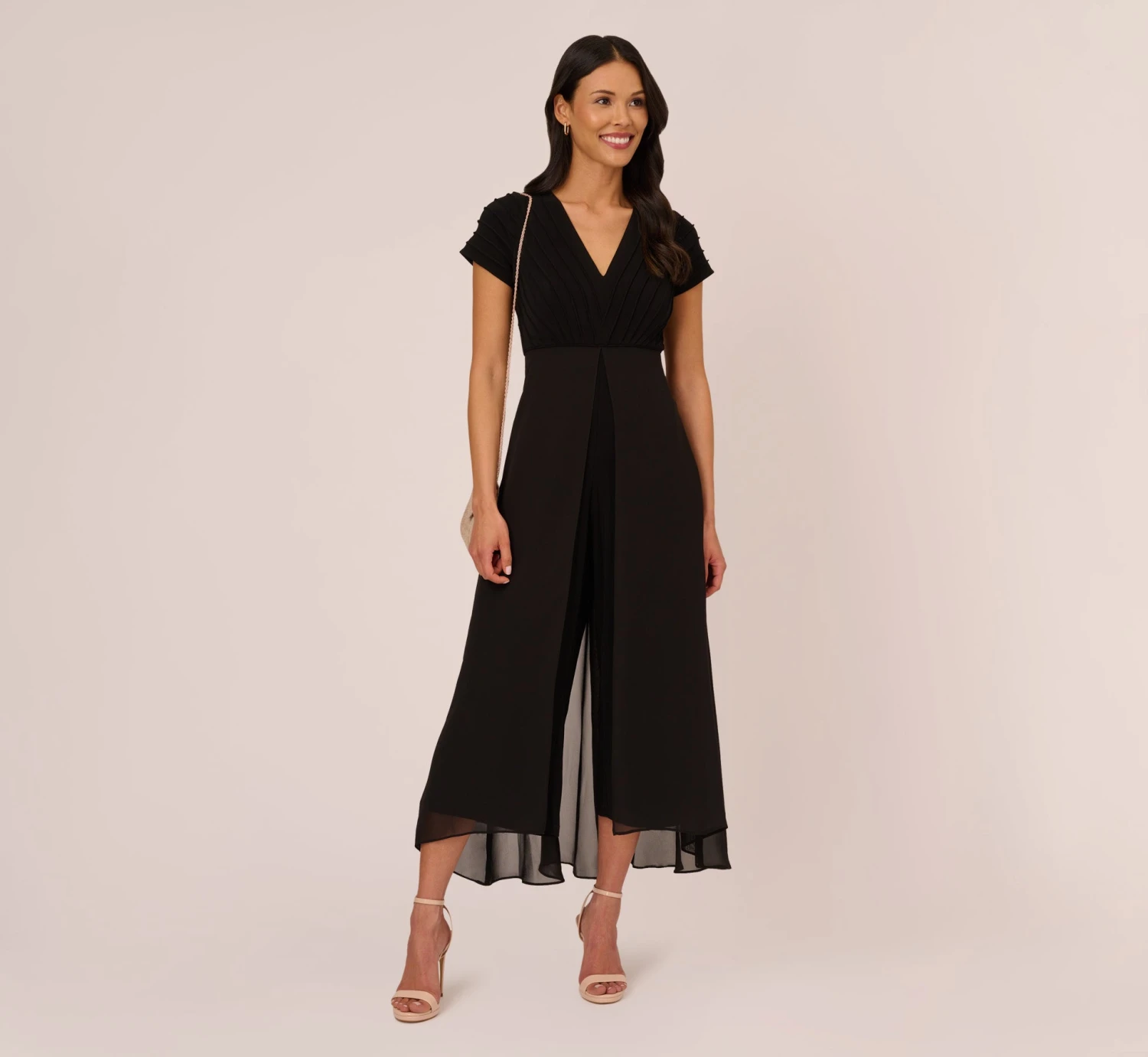 Adrianna Papell Cropped Jumpsuit With Pintuck Bodice In Black 2 Adrianna Papell Cropped Jumpsuit With Pintuck Bodice In Black - Image 2