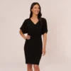 Adrianna Papell Blouson Pintucked Dress With Cold Shoulder Sleeves In Black