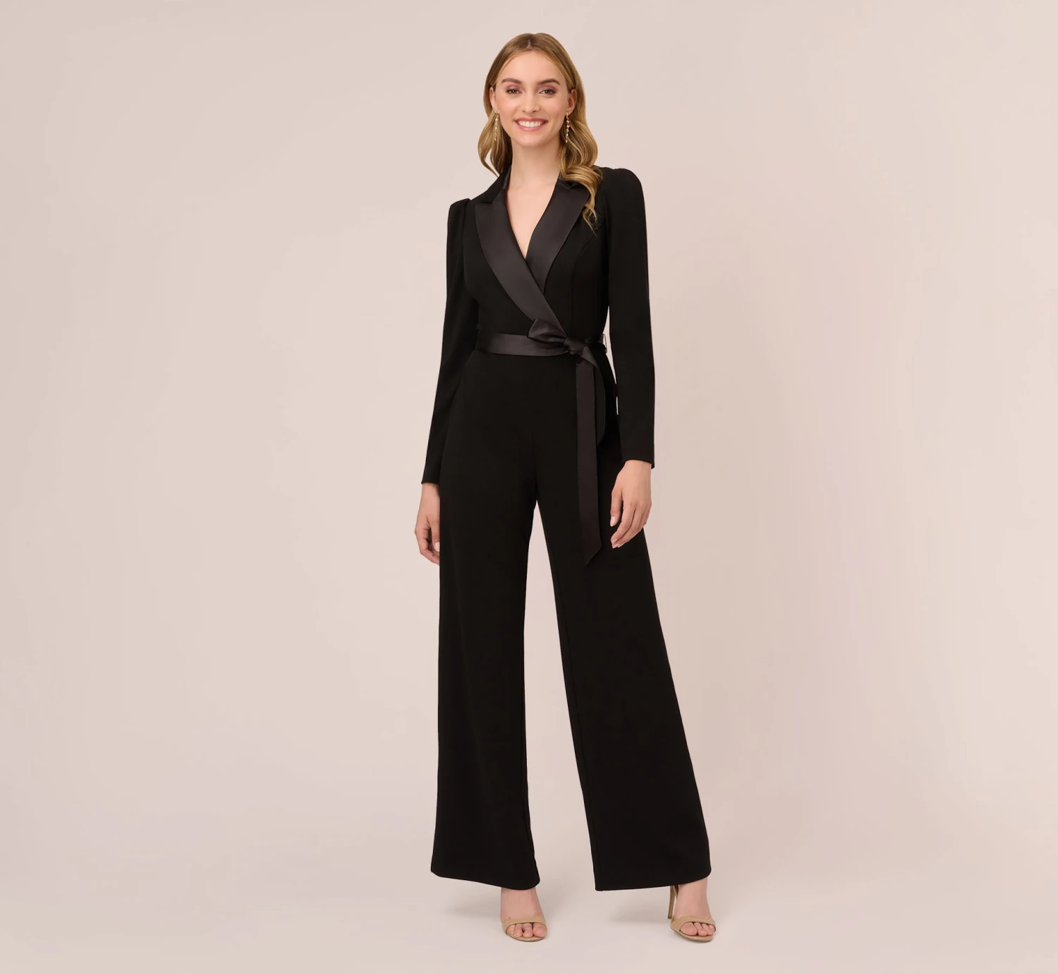 Adrianna Papell Knit Crepe Tuxedo Jumpsuit In Black 1 Adrianna Papell Knit Crepe Tuxedo Jumpsuit In Black