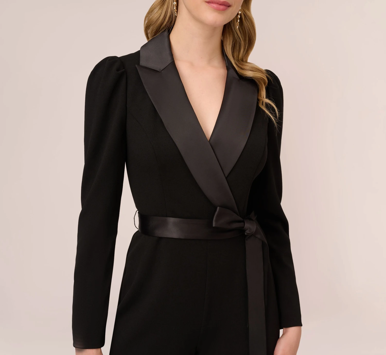 Adrianna Papell Knit Crepe Tuxedo Jumpsuit In Black 4 Adrianna Papell Knit Crepe Tuxedo Jumpsuit In Black - Image 4