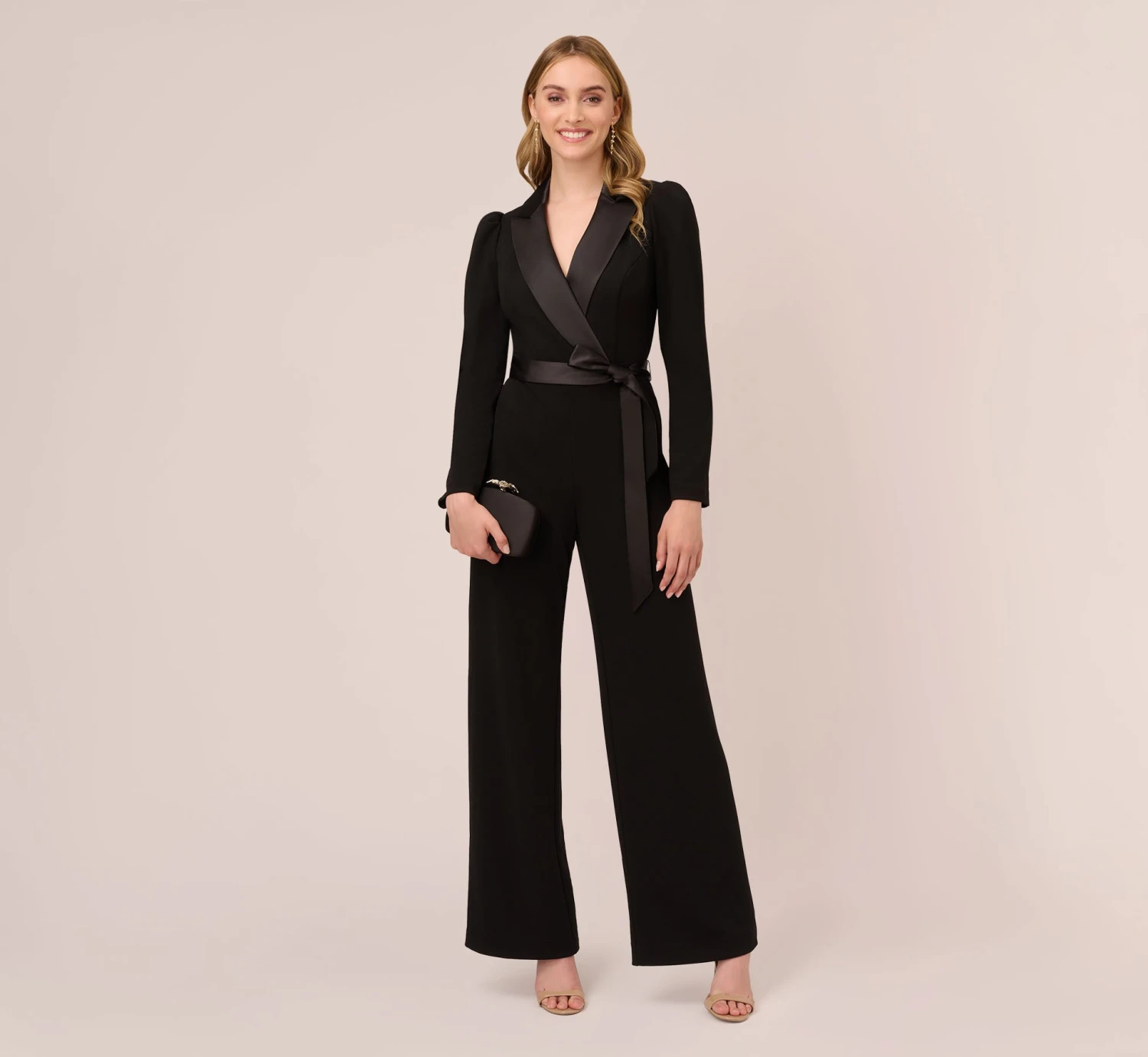 Adrianna Papell Knit Crepe Tuxedo Jumpsuit In Black 2 Adrianna Papell Knit Crepe Tuxedo Jumpsuit In Black - Image 2
