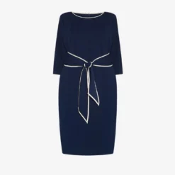 Adrianna Papell Plus Size Knit Crepe Tie Dress In Navy Sateen Ivory 15 Adrianna Papell Plus Size Knit Crepe Tie Dress In Navy Sateen Ivory -Glam Mirth Sales AP1D104307 AK411 Plus Flat