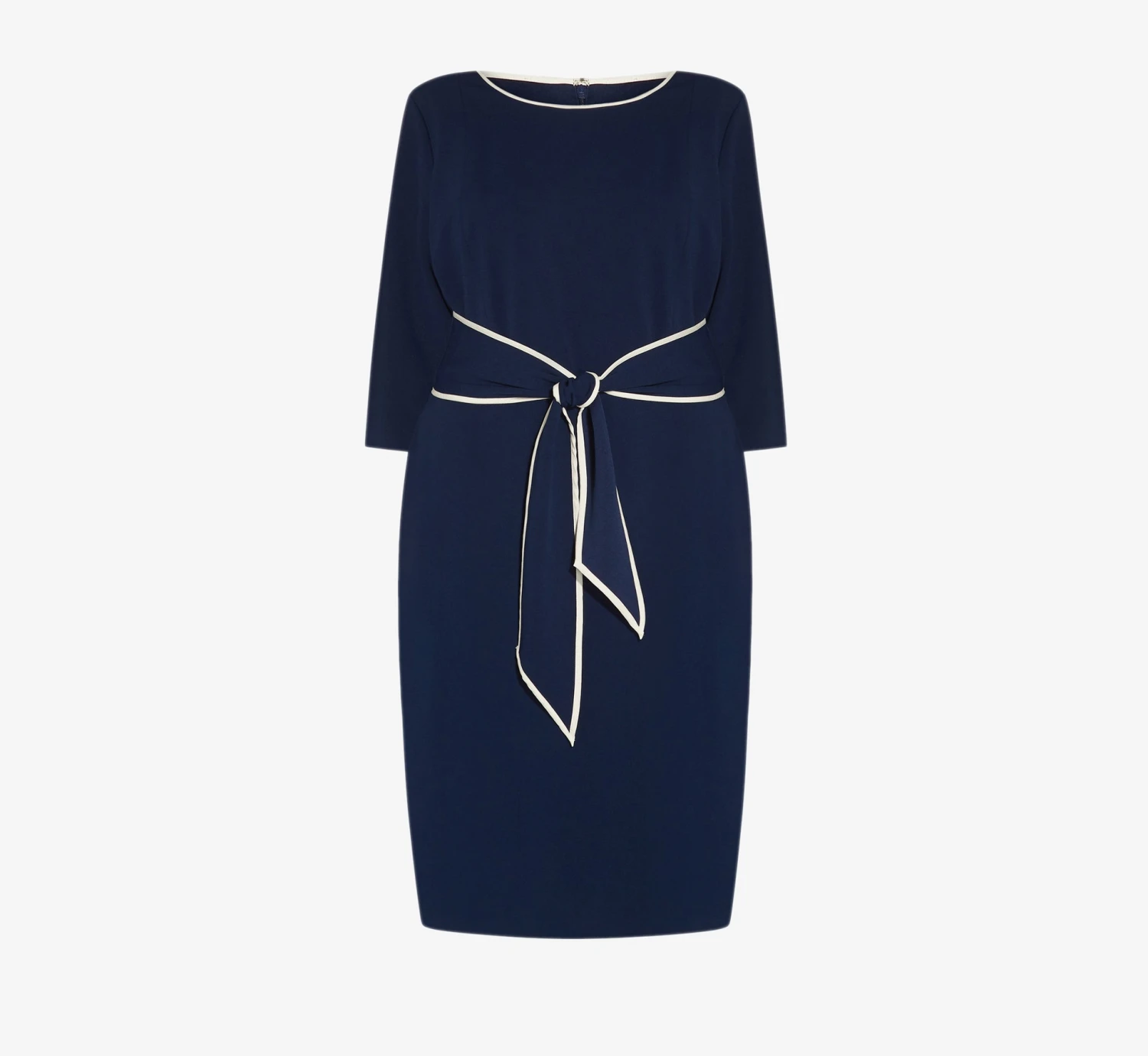 Adrianna Papell Plus Size Knit Crepe Tie Dress In Navy Sateen Ivory 8 Adrianna Papell Plus Size Knit Crepe Tie Dress In Navy Sateen Ivory - Image 8