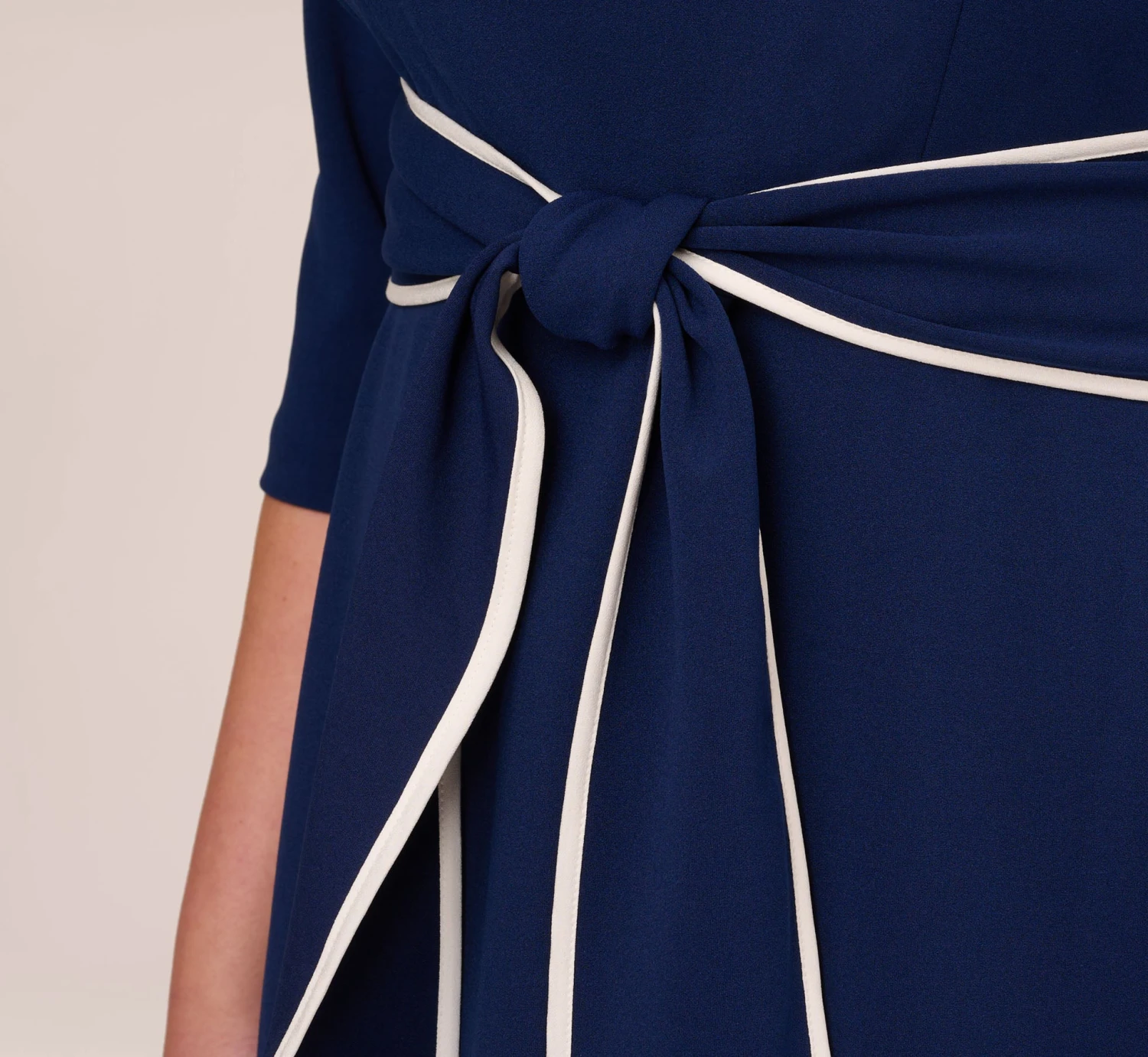 Adrianna Papell Plus Size Knit Crepe Tie Dress In Navy Sateen Ivory 3 Adrianna Papell Plus Size Knit Crepe Tie Dress In Navy Sateen Ivory - Image 3