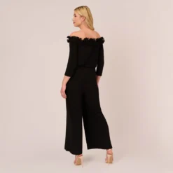 Adrianna Papell Plus Size Signature Blouson Jumpsuit In Black -Glam Mirth Sales AP1D104323 AA002 Plus Back