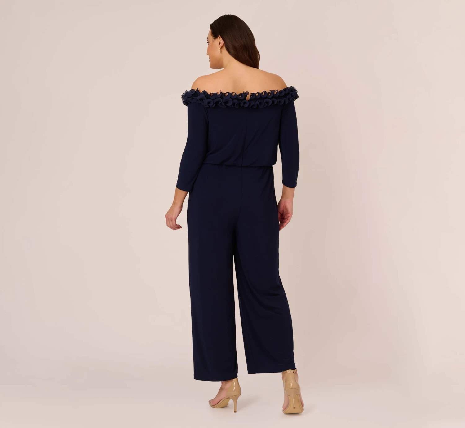 Adrianna Papell Plus Size Signature Blouson Jumpsuit In Navy 4 Adrianna Papell Plus Size Signature Blouson Jumpsuit In Navy - Image 4
