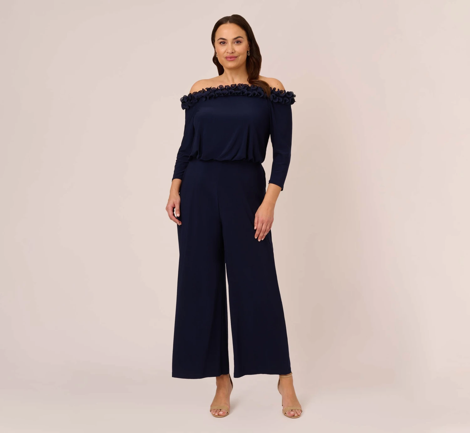 Adrianna Papell Plus Size Signature Blouson Jumpsuit In Navy 1 Adrianna Papell Plus Size Signature Blouson Jumpsuit In Navy