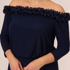 Adrianna Papell Plus Size Signature Blouson Jumpsuit In Navy 8 Adrianna Papell Plus Size Signature Blouson Jumpsuit In Navy -Glam Mirth Sales AP1D104323 AA412 Plus Detail