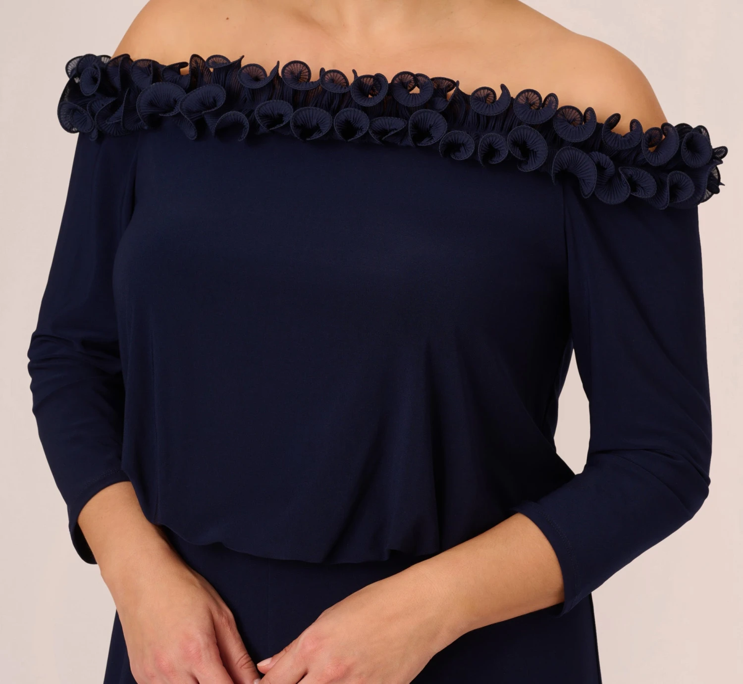 Adrianna Papell Plus Size Signature Blouson Jumpsuit In Navy 3 Adrianna Papell Plus Size Signature Blouson Jumpsuit In Navy - Image 3