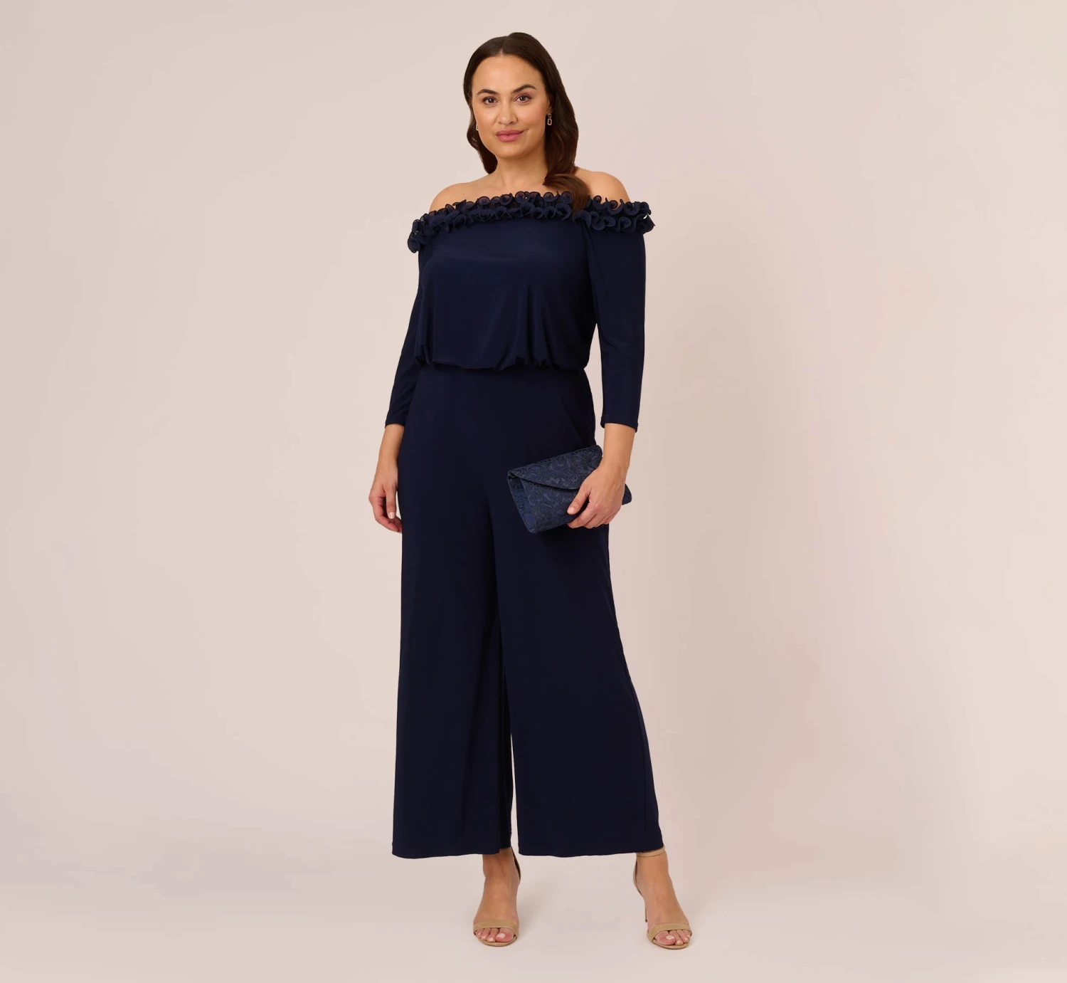 Adrianna Papell Plus Size Signature Blouson Jumpsuit In Navy 2 Adrianna Papell Plus Size Signature Blouson Jumpsuit In Navy - Image 2