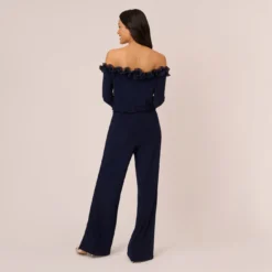 Adrianna Papell Signature Blouson Jumpsuit In Navy -Glam Mirth Sales AP1D104323 AA412 Regular Back