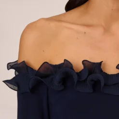 Adrianna Papell Signature Blouson Jumpsuit In Navy -Glam Mirth Sales AP1D104323 AA412 Regular Detail