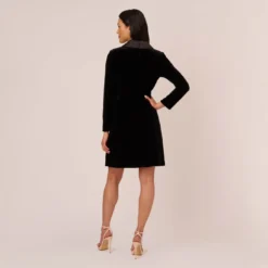 Adrianna Papell Long Sleeve Velvet Tuxedo Dress In Black 10 Adrianna Papell Long Sleeve Velvet Tuxedo Dress In Black -Glam Mirth Sales AP1D104349 AA002 Regular Back