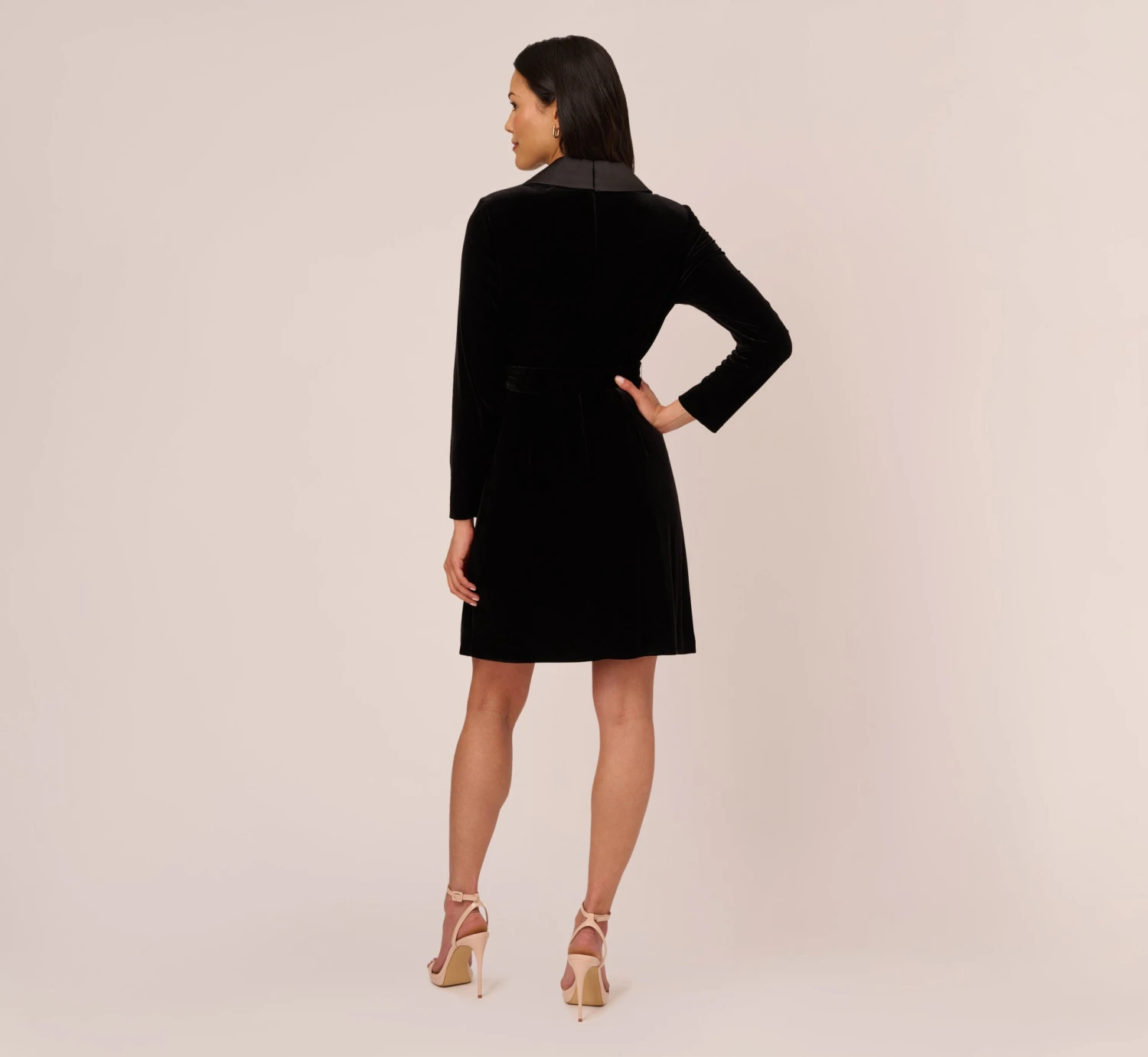 Adrianna Papell Long Sleeve Velvet Tuxedo Dress In Black 3 Adrianna Papell Long Sleeve Velvet Tuxedo Dress In Black - Image 3