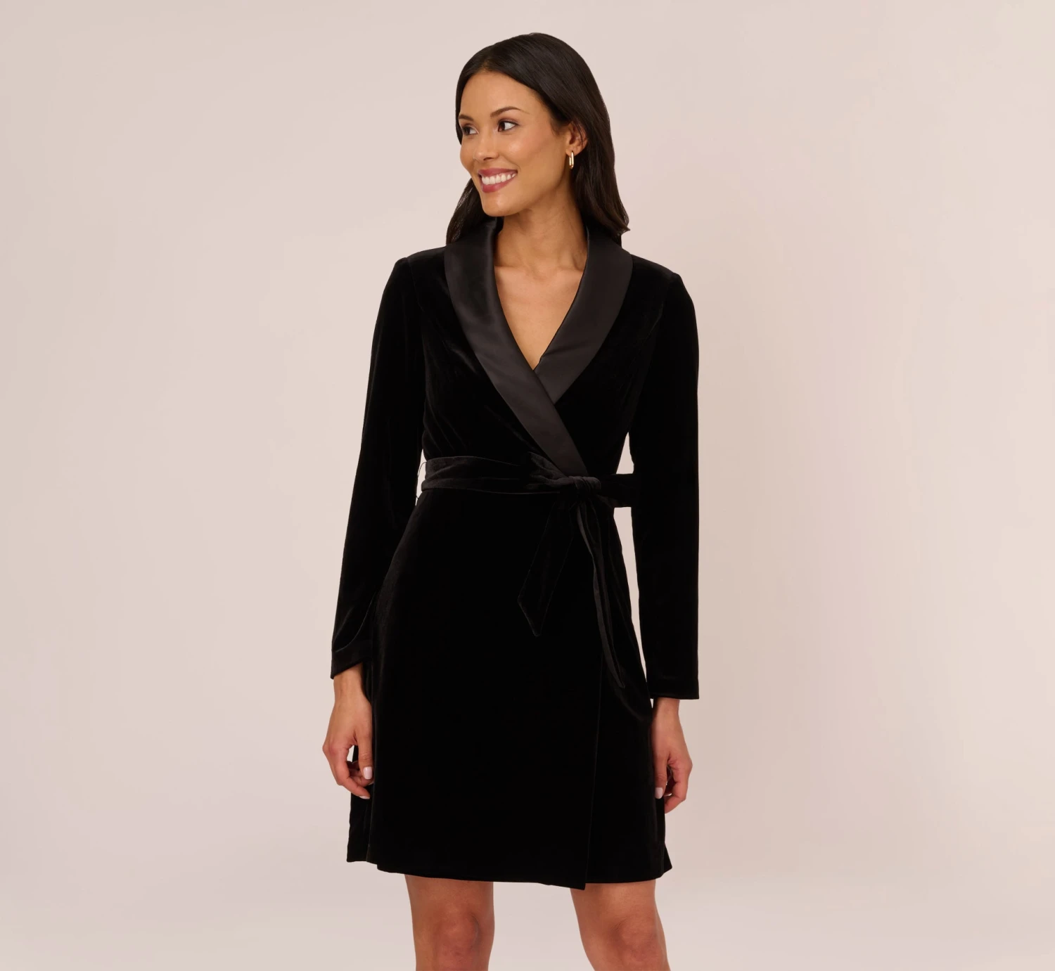 Adrianna Papell Long Sleeve Velvet Tuxedo Dress In Black 1 Adrianna Papell Long Sleeve Velvet Tuxedo Dress In Black