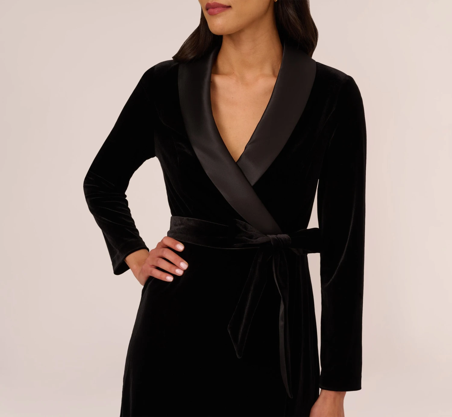 Adrianna Papell Long Sleeve Velvet Tuxedo Dress In Black 4 Adrianna Papell Long Sleeve Velvet Tuxedo Dress In Black - Image 4
