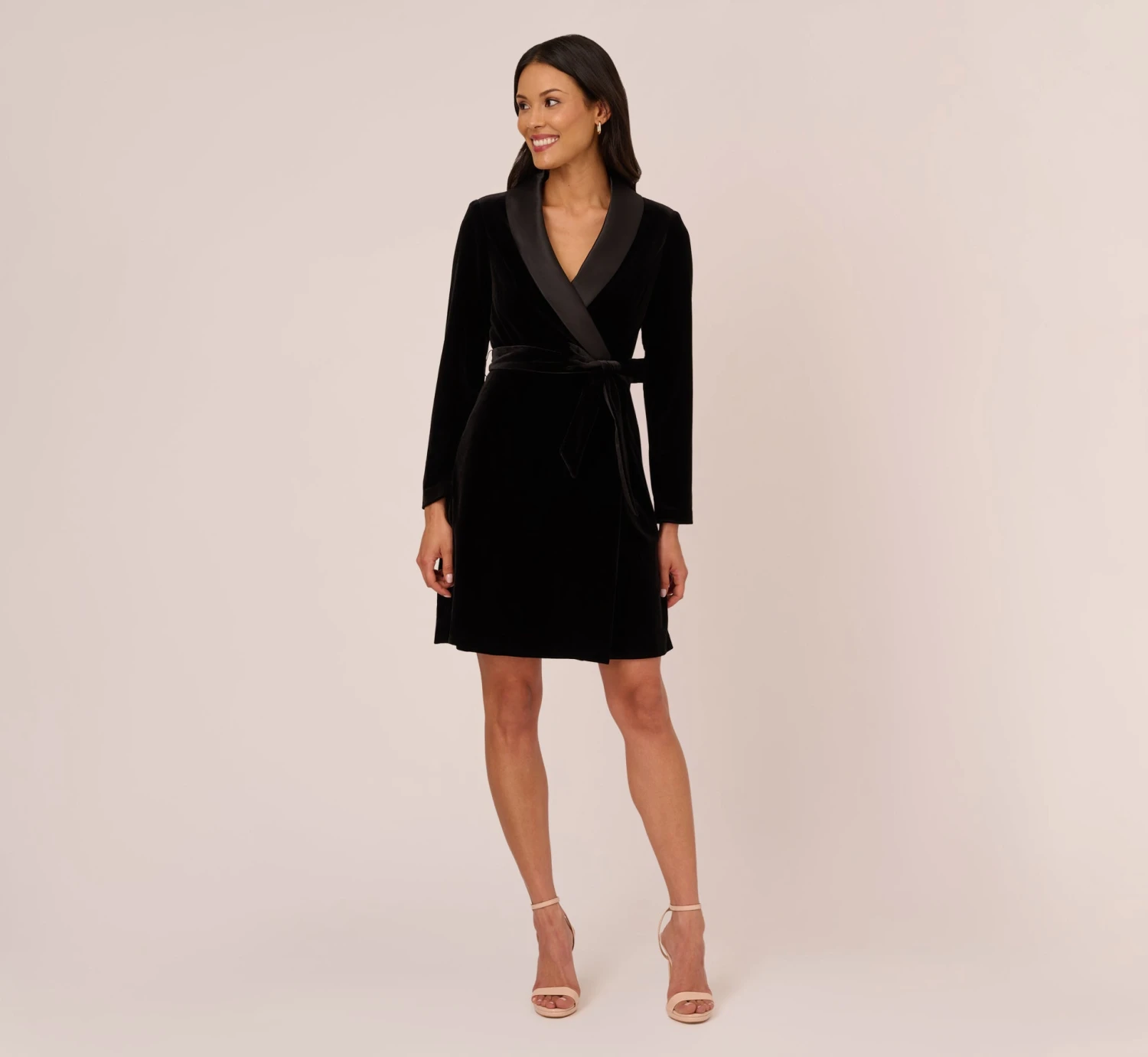 Adrianna Papell Long Sleeve Velvet Tuxedo Dress In Black 7 Adrianna Papell Long Sleeve Velvet Tuxedo Dress In Black - Image 7