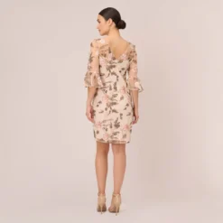 Adrianna Papell Floral Embroidered Bell Sleeve Sheath Dress In Blush Multi 10 Adrianna Papell Floral Embroidered Bell Sleeve Sheath Dress In Blush Multi -Glam Mirth Sales AP1D104389 AM970 Regular Back