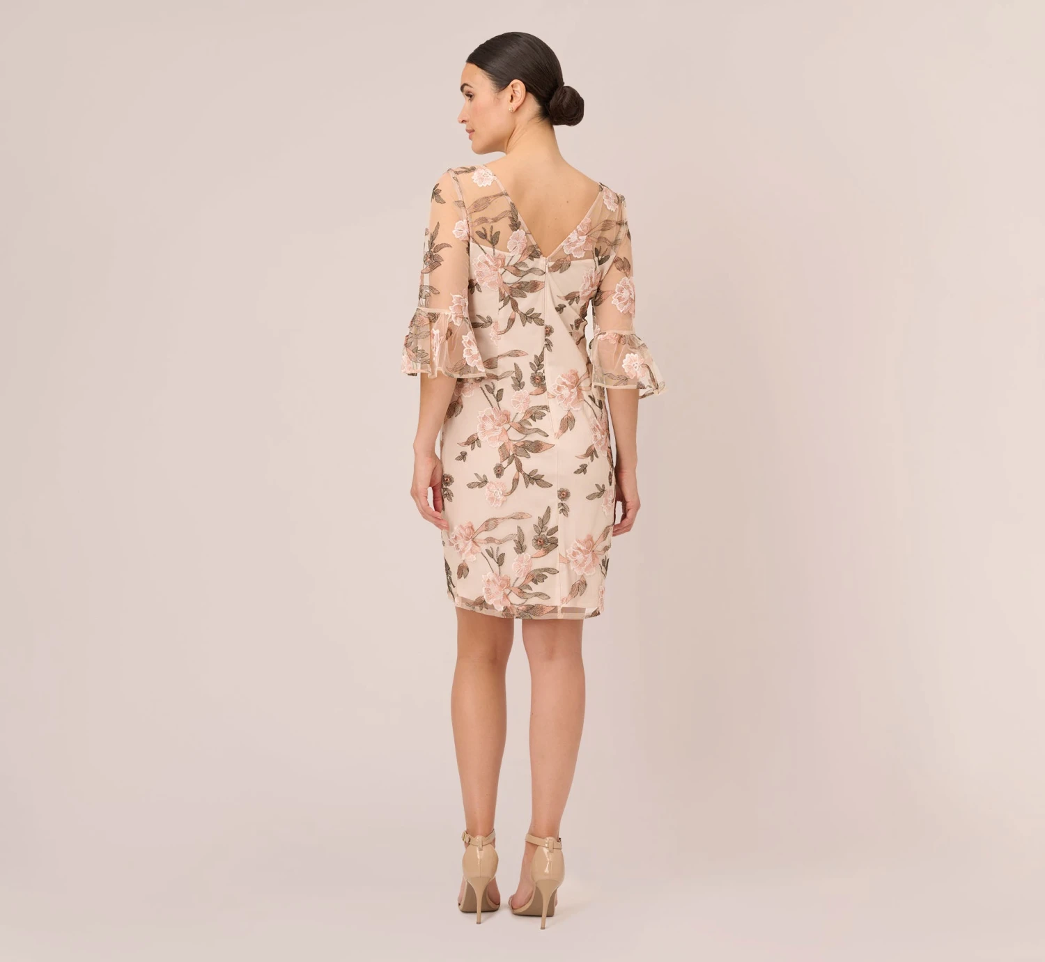 Adrianna Papell Floral Embroidered Bell Sleeve Sheath Dress In Blush Multi 4 Adrianna Papell Floral Embroidered Bell Sleeve Sheath Dress In Blush Multi - Image 4
