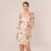 Adrianna Papell Floral Embroidered Bell Sleeve Sheath Dress In Blush Multi
