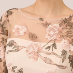 Adrianna Papell Floral Embroidered Bell Sleeve Sheath Dress In Blush Multi 9 Adrianna Papell Floral Embroidered Bell Sleeve Sheath Dress In Blush Multi -Glam Mirth Sales AP1D104389 AM970 Regular Detail