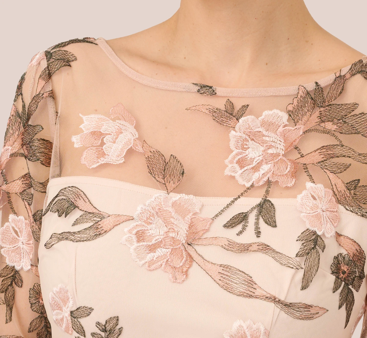 Adrianna Papell Floral Embroidered Bell Sleeve Sheath Dress In Blush Multi 3 Adrianna Papell Floral Embroidered Bell Sleeve Sheath Dress In Blush Multi - Image 3