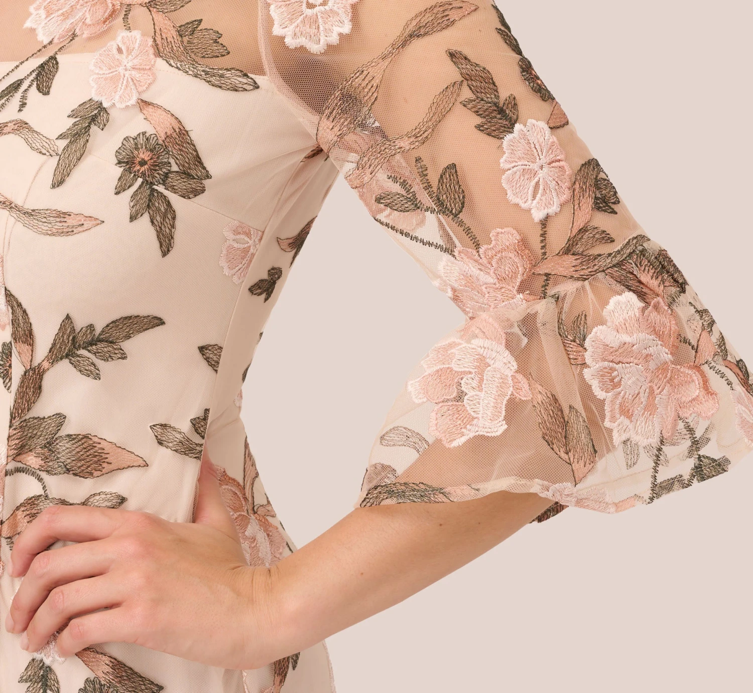 Adrianna Papell Floral Embroidered Bell Sleeve Sheath Dress In Blush Multi 5 Adrianna Papell Floral Embroidered Bell Sleeve Sheath Dress In Blush Multi - Image 5