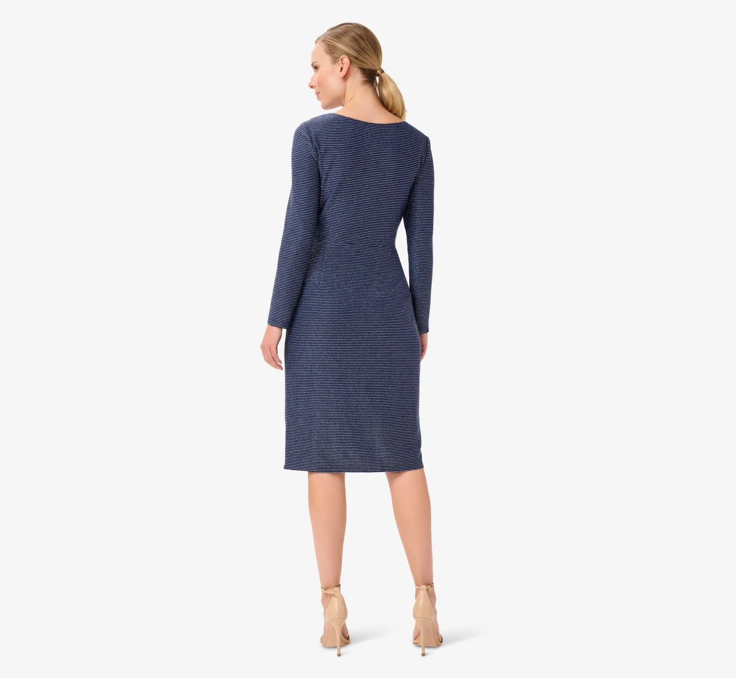 Adrianna Papell Metallic Striped Knit Dress In Navy 3 Adrianna Papell Metallic Striped Knit Dress In Navy - Image 3