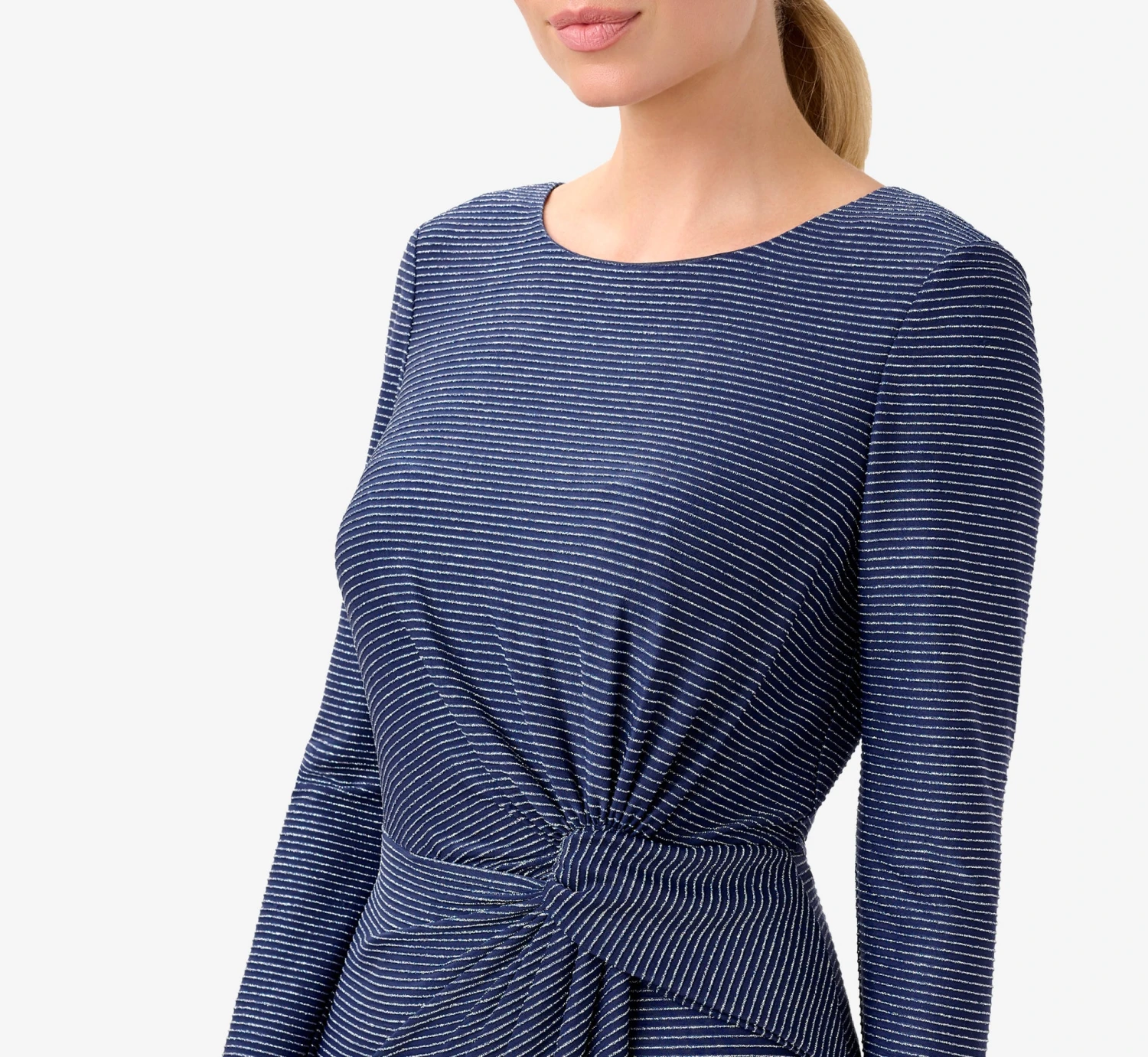 Adrianna Papell Metallic Striped Knit Dress In Navy 2 Adrianna Papell Metallic Striped Knit Dress In Navy - Image 2