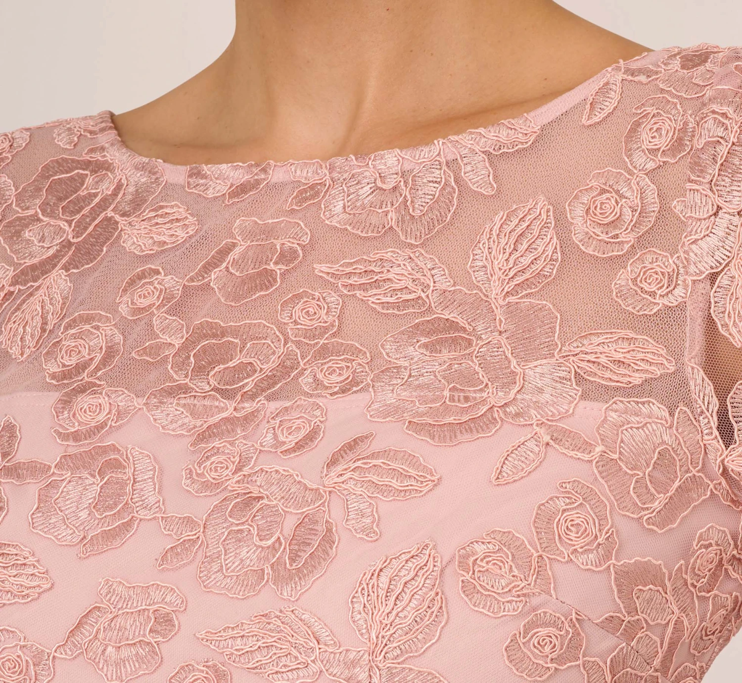 Adrianna Papell Bell Sleeve Rose Embroidered Sheath Dress In Dusty Rose 4 Adrianna Papell Bell Sleeve Rose Embroidered Sheath Dress In Dusty Rose - Image 4
