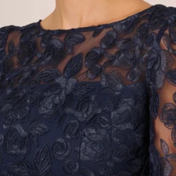 Adrianna Papell Bell Sleeve Rose Embroidered Sheath Dress In Midnight -Glam Mirth Sales AP1D104437 AB411 Regular Lifestyle