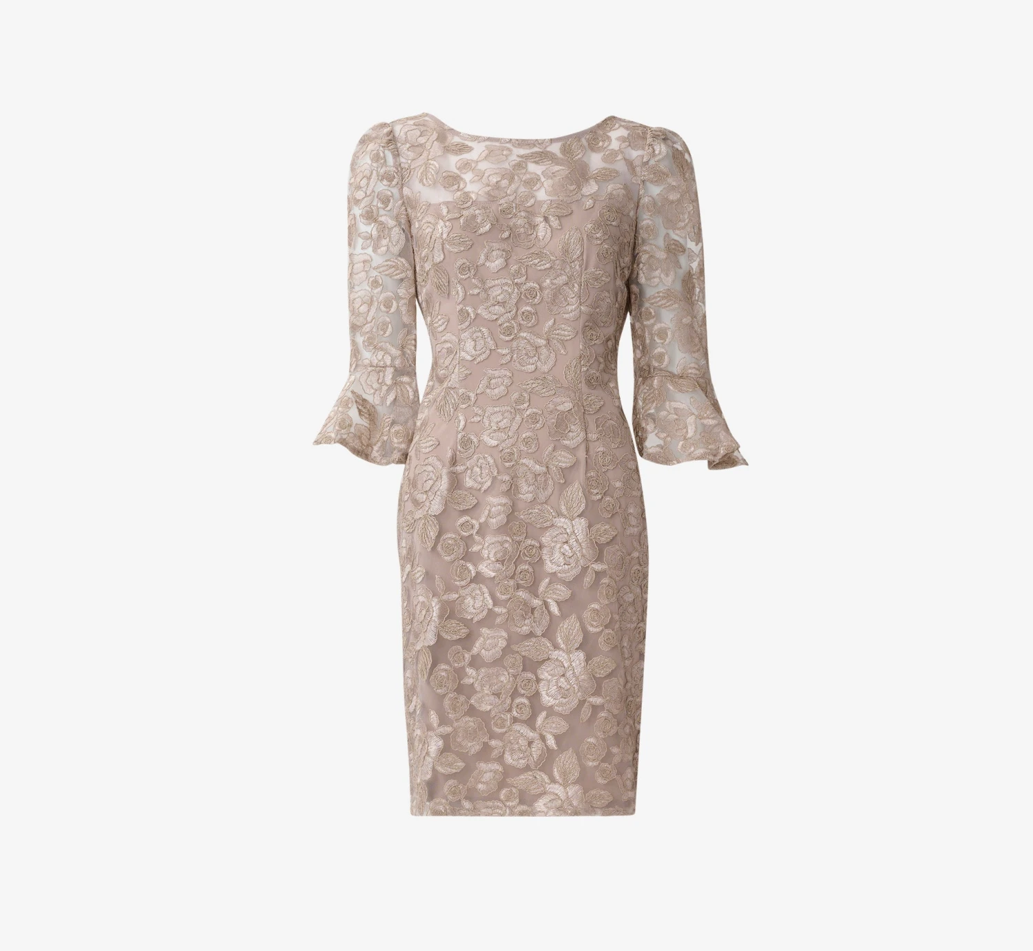 Adrianna Papell Bell Sleeve Rose Embroidered Sheath Dress In Marble 5 Adrianna Papell Bell Sleeve Rose Embroidered Sheath Dress In Marble - Image 5
