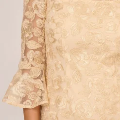 Adrianna Papell Bell Sleeve Rose Embroidered Sheath Dress In Light Champagne 10 Adrianna Papell Bell Sleeve Rose Embroidered Sheath Dress In Light Champagne -Glam Mirth Sales AP1D104437 AE273 Regular Lifestyle