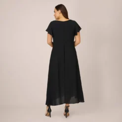 Adrianna Papell Plus Size Crepe Cropped Jumpsuit With Gauze Overlay In Black Ivory 9 Adrianna Papell Plus Size Crepe Cropped Jumpsuit With Gauze Overlay In Black Ivory -Glam Mirth Sales AP1D104439 AA019 Plus Back