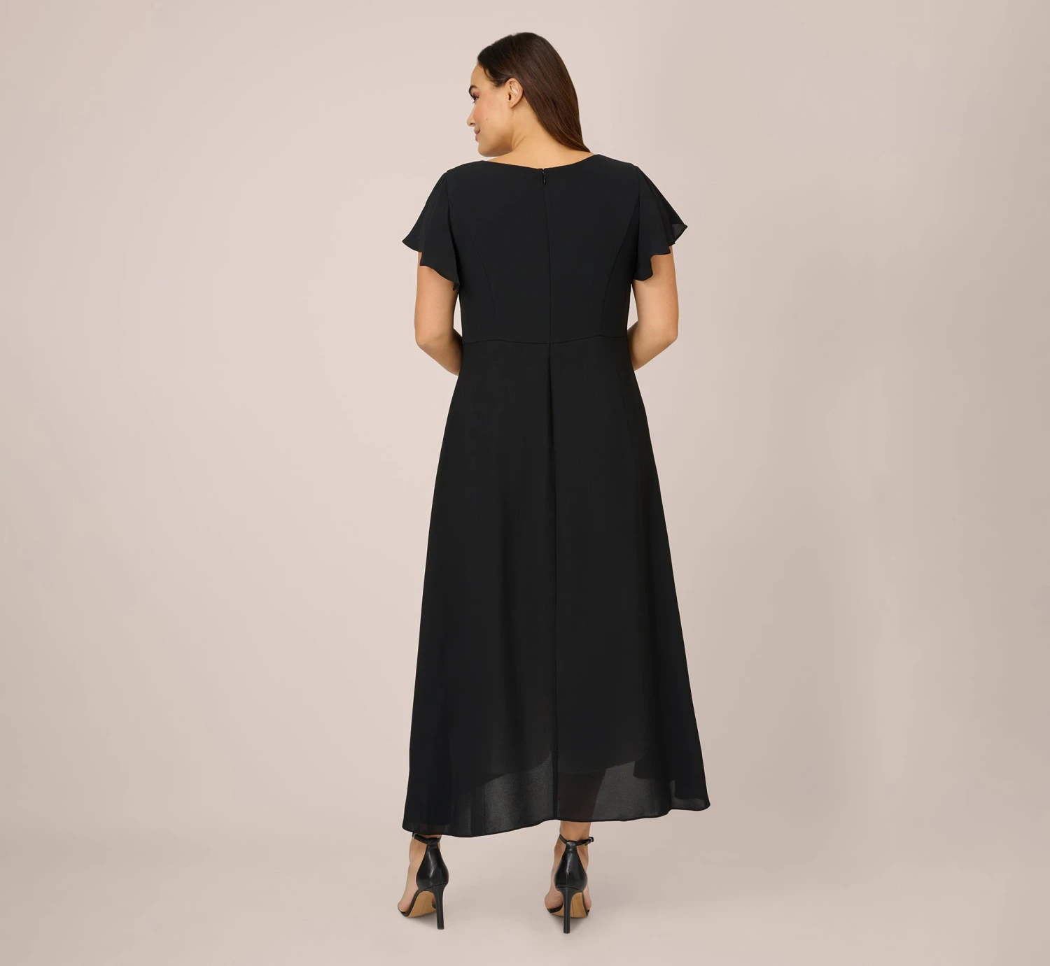 Adrianna Papell Plus Size Crepe Cropped Jumpsuit With Gauze Overlay In Black Ivory 4 Adrianna Papell Plus Size Crepe Cropped Jumpsuit With Gauze Overlay In Black Ivory - Image 4