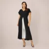 Adrianna Papell Plus Size Crepe Cropped Jumpsuit With Gauze Overlay In Black Ivory