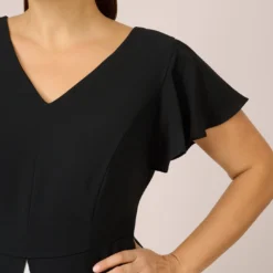 Adrianna Papell Plus Size Crepe Cropped Jumpsuit With Gauze Overlay In Black Ivory 8 Adrianna Papell Plus Size Crepe Cropped Jumpsuit With Gauze Overlay In Black Ivory -Glam Mirth Sales AP1D104439 AA019 Plus Detail