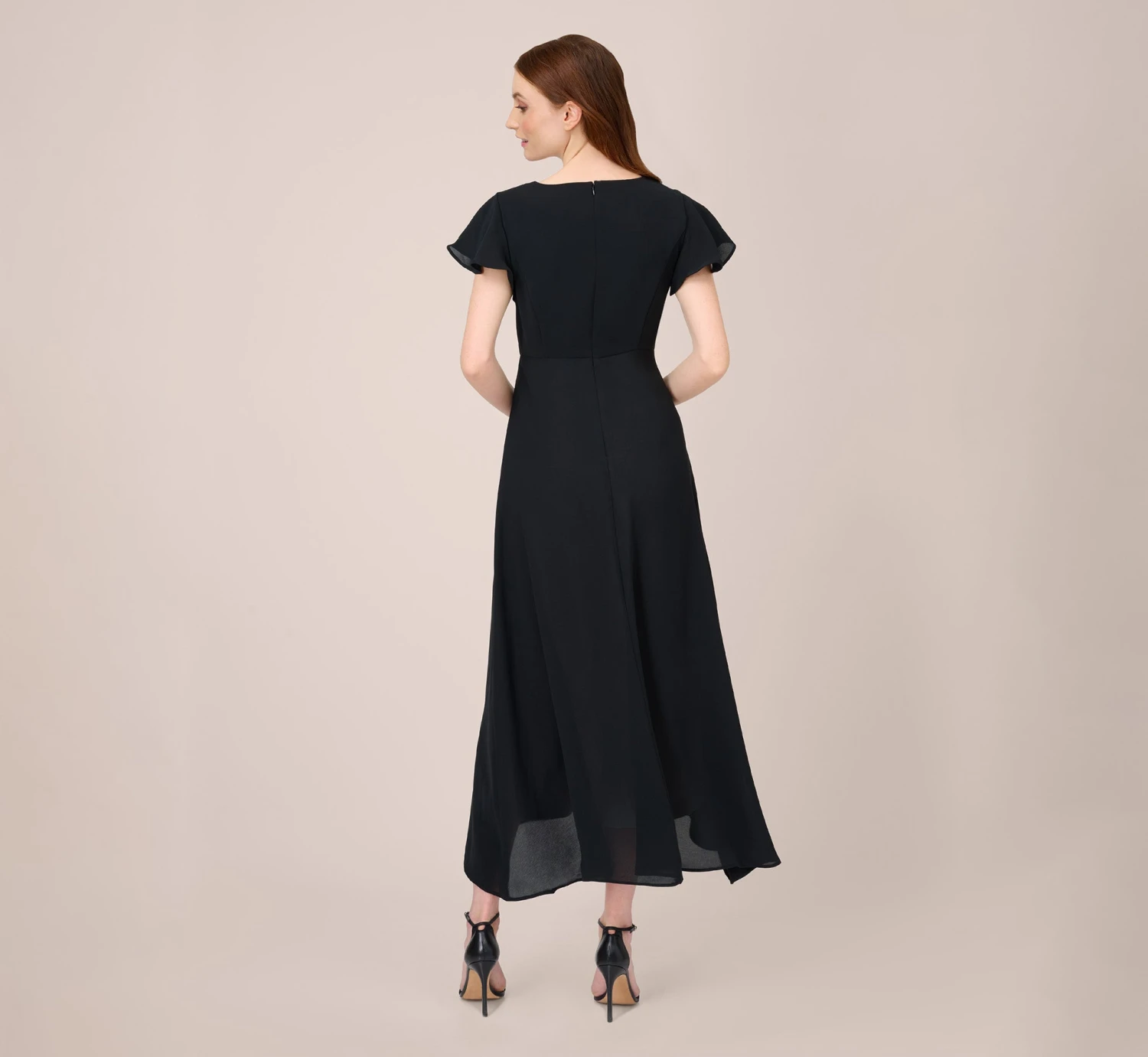 Adrianna Papell Crepe Cropped Jumpsuit With Gauze Overlay In Black Ivory 3 Adrianna Papell Crepe Cropped Jumpsuit With Gauze Overlay In Black Ivory - Image 3