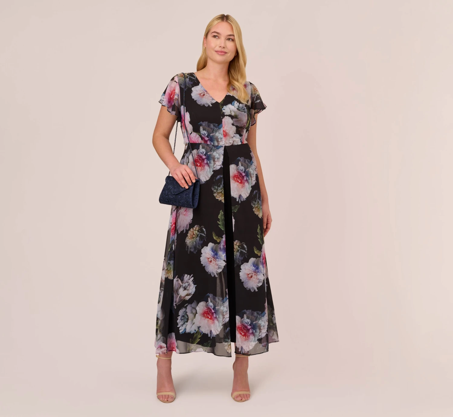 Adrianna Papell Plus Size Floral Printed Jumpsuit In Black Multi 2 Adrianna Papell Plus Size Floral Printed Jumpsuit In Black Multi - Image 2