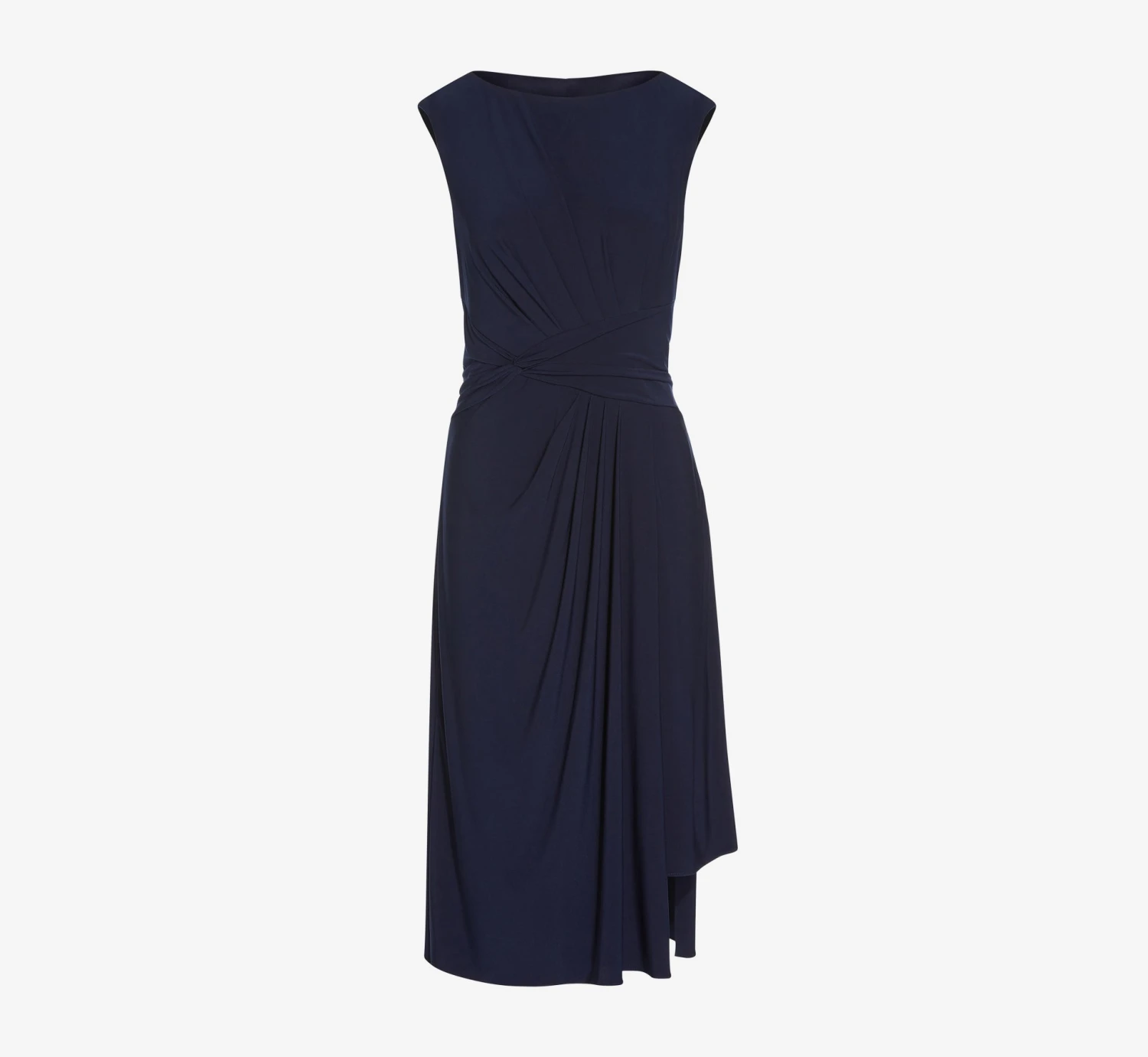 Adrianna Papell Asymmetrical Draped Midi Dress In Midnight 5 Adrianna Papell Asymmetrical Draped Midi Dress In Midnight - Image 5