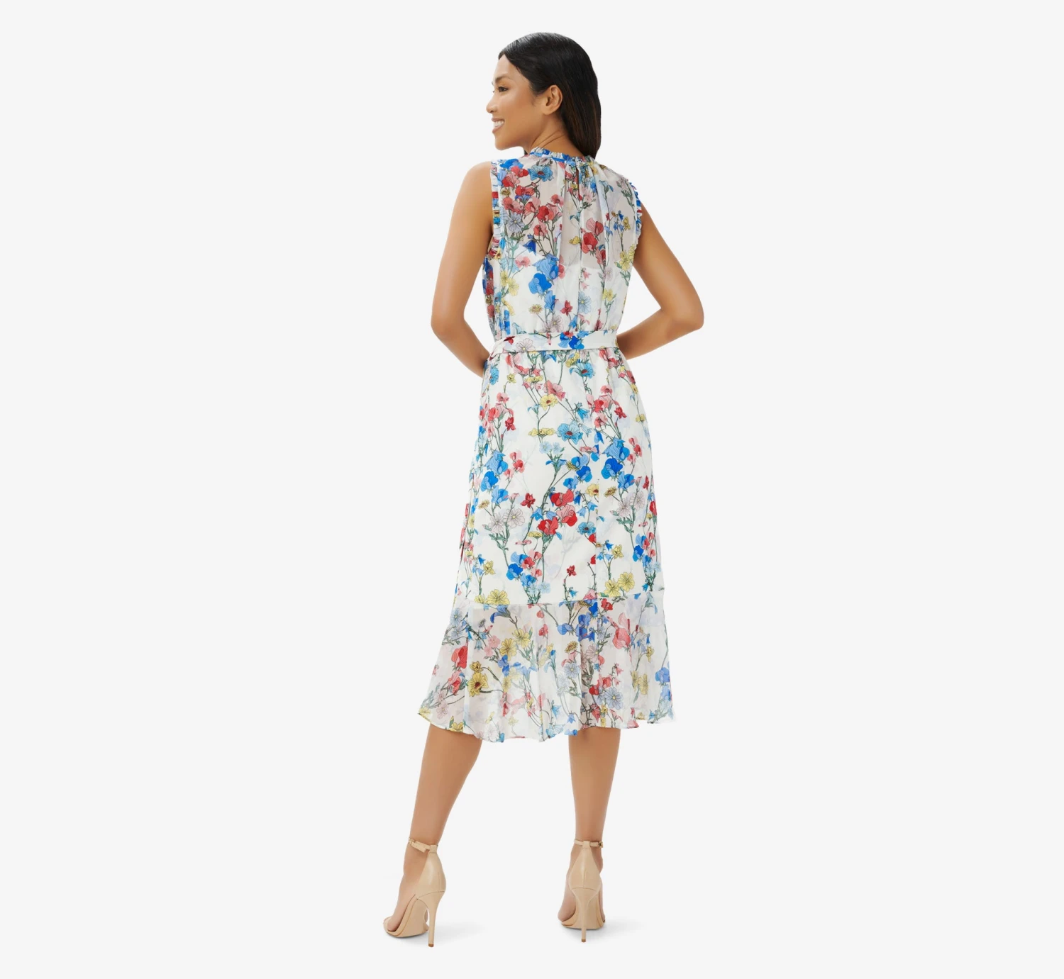 Adrianna Papell Printed Floral Midi Dress In Ivory Coral Multi 2 Adrianna Papell Printed Floral Midi Dress In Ivory Coral Multi - Image 2