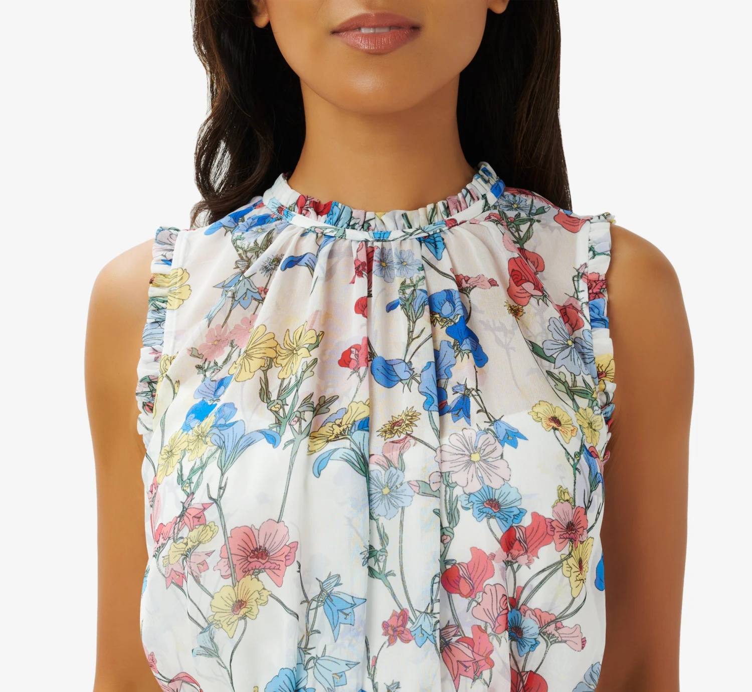 Adrianna Papell Printed Floral Midi Dress In Ivory Coral Multi 4 Adrianna Papell Printed Floral Midi Dress In Ivory Coral Multi - Image 4