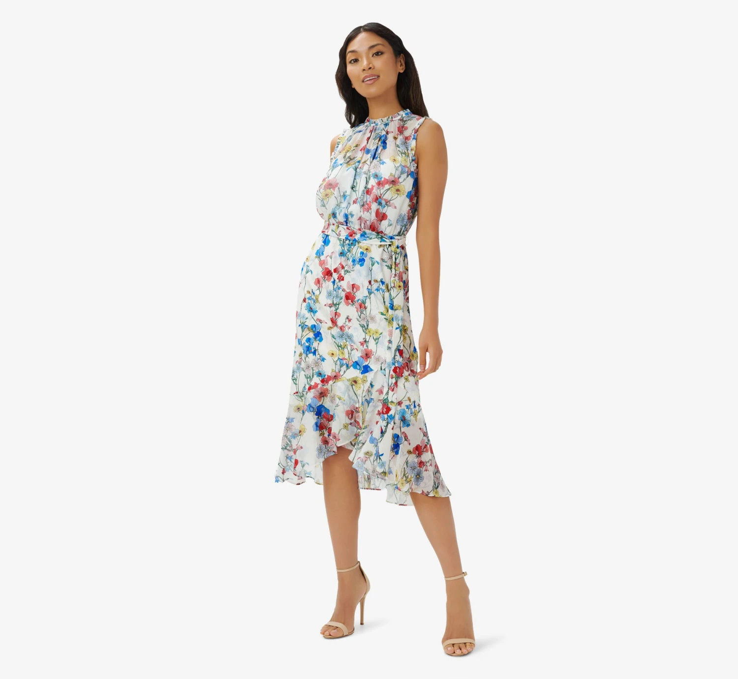 Adrianna Papell Printed Floral Midi Dress In Ivory Coral Multi 3 Adrianna Papell Printed Floral Midi Dress In Ivory Coral Multi - Image 3