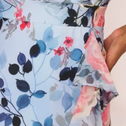 Adrianna Papell Floral Faux Wrap Dress In Blue Multi -Glam Mirth Sales AP1D104503 AA461 Regular Lifestyle